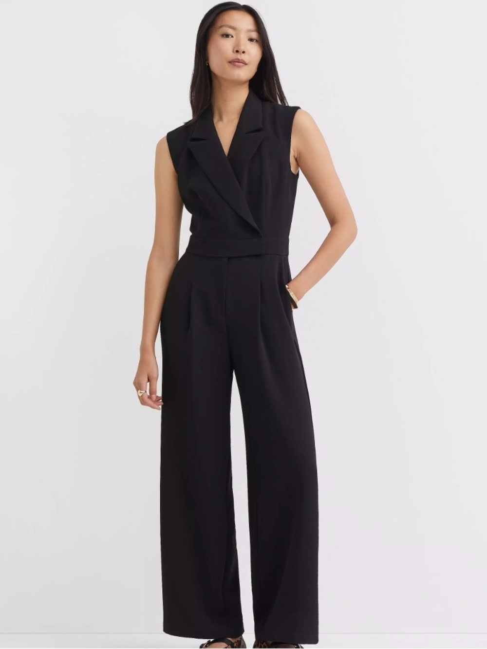 LOFT Black Sleeveless Wide-Leg Jumpsuit